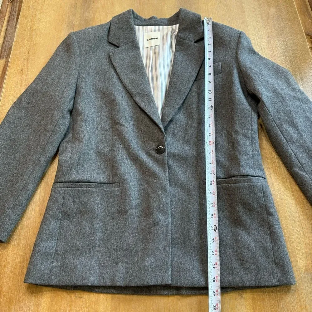 New Sandro France Palma Jacket Tailored Cut‎ Wool Blend Gray size 10 US - Picture 3 of 15
